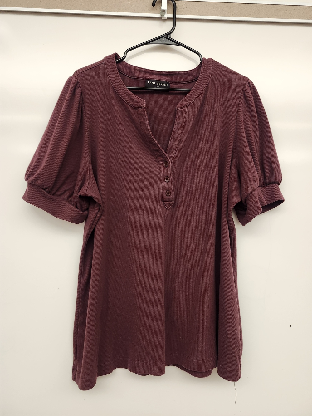 Lane Bryant Maroon Puff Sleeve Henley Top